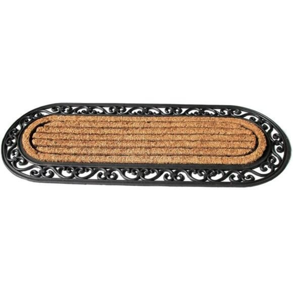 Long Oval Coir Doormat  Non Slip Door RugBrown and Black 47.25
